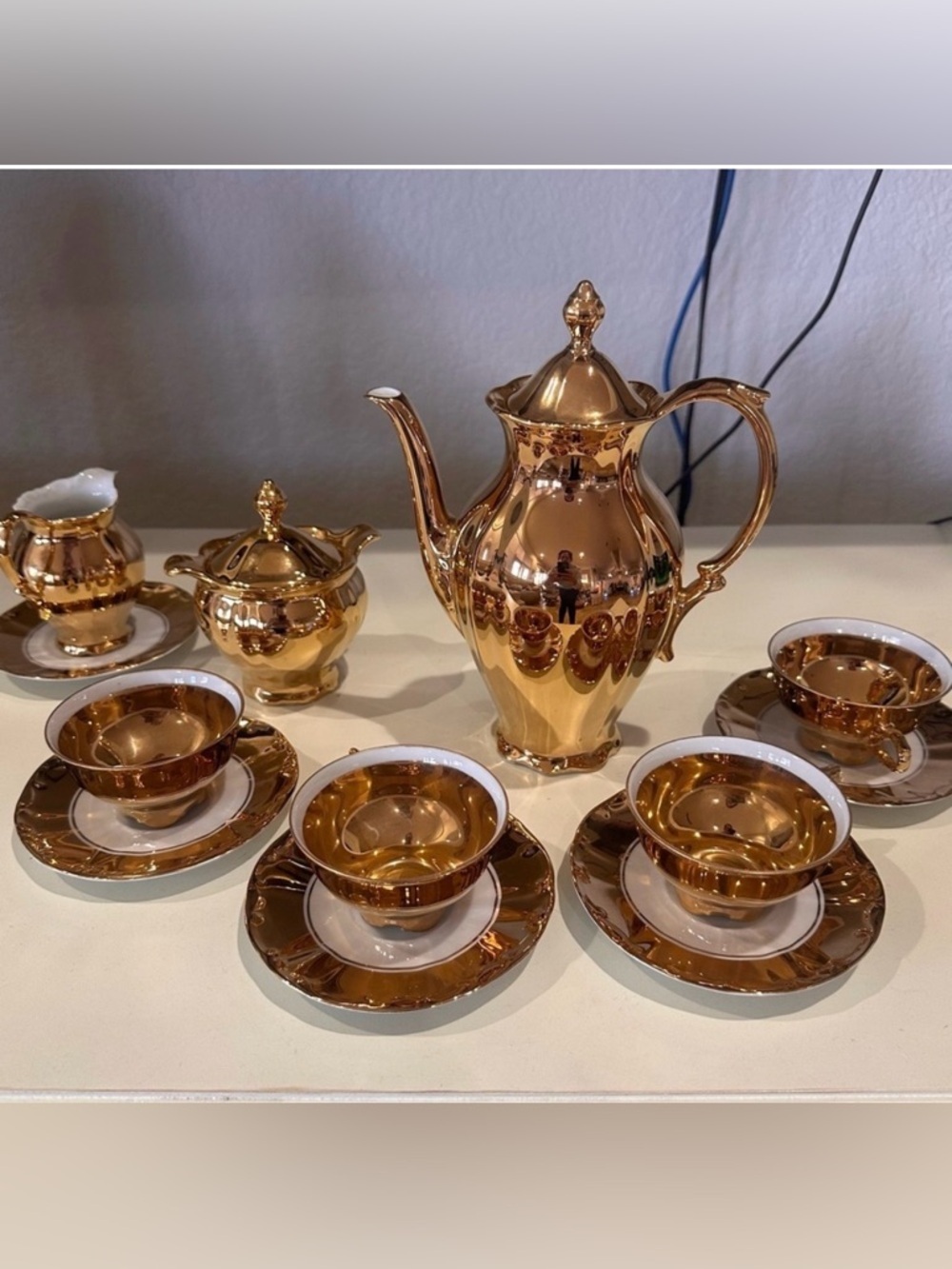 Vintage Bavaria Germany Gold Tea / Coffee Set Teapot Cups Saucers Creamer Sugar